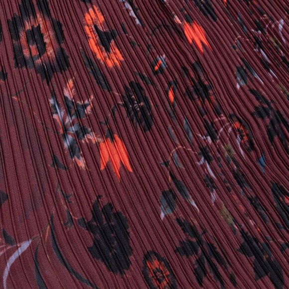 Sandro Pleated Midi Skirt Floral Burgundy Size 1 - Picture 7 of 16